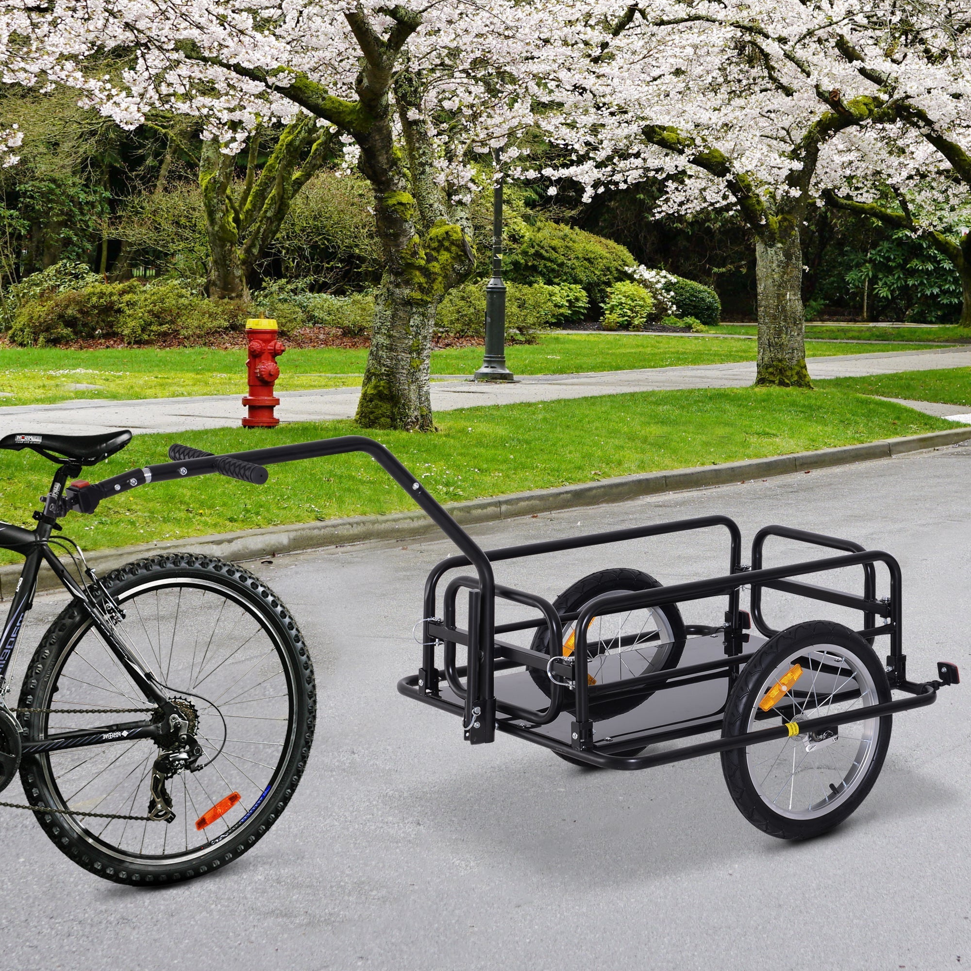 Folding Bicycle Cargo Trailer Utility Bike Cart Carrier Garden Patio Tool with Hitch Black Bike Cargo Trailers   at Gallery Canada