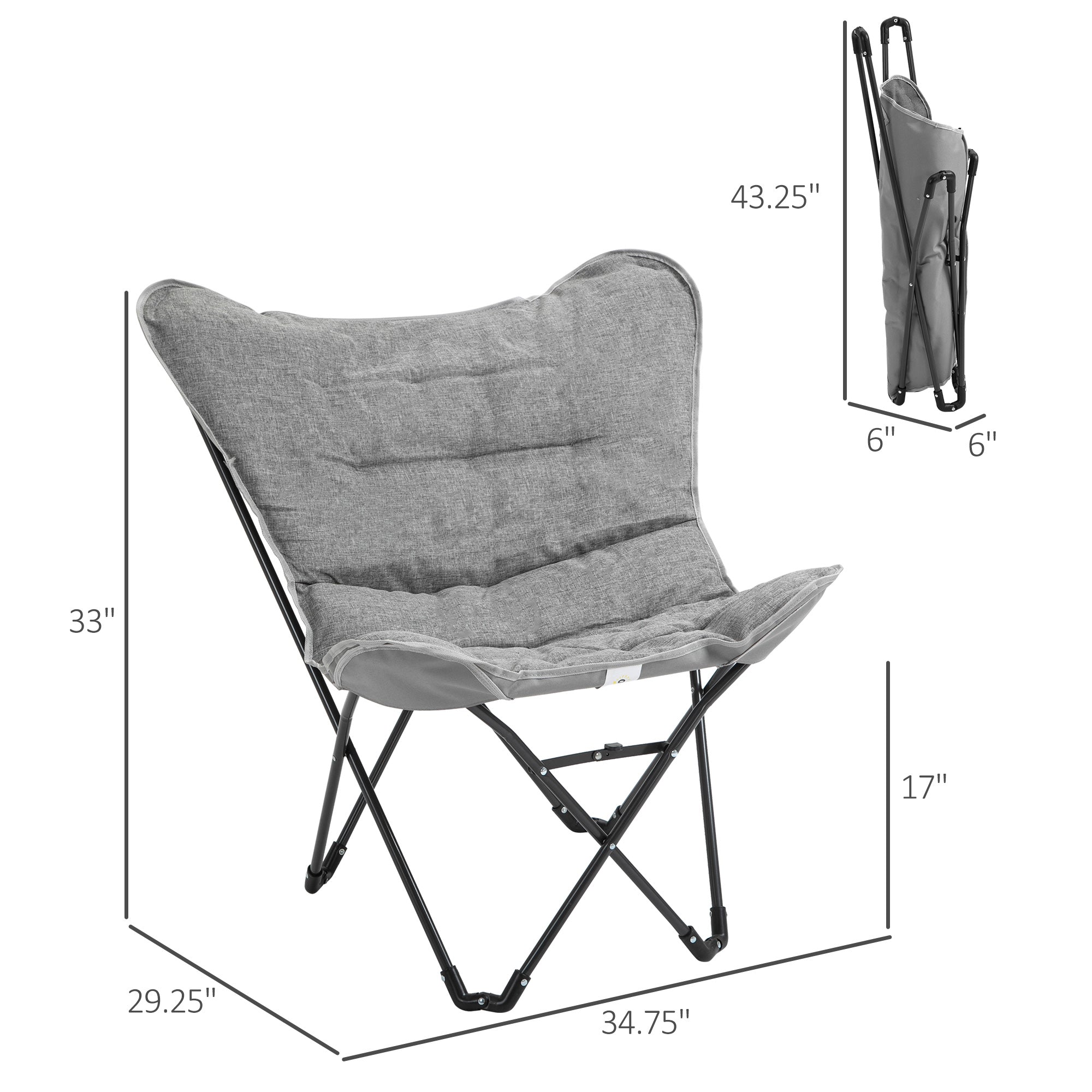 Folding Camping Chair, Oversized Padded Lawn Chair w/ Steel Frame for Outdoor, Beach, Picnic, Hiking, Travel, Light Grey Picnic Tables & Camping Chairs   at Gallery Canada