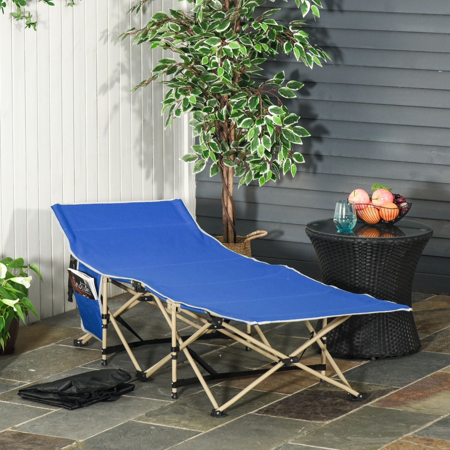 Folding Camping Cot for Adults with Carry Bag, Side Pocket, Outdoor Portable Sleeping Bed for Travel Camp Vocation, Navy Blue Camping Cots   at Gallery Canada