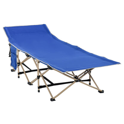 Folding Camping Cot for Adults with Carry Bag, Side Pocket, Outdoor Portable Sleeping Bed for Travel Camp Vocation, Navy Blue Camping Cots Navy Blue  at Gallery Canada