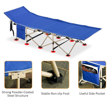 Folding Camping Cot for Adults with Carry Bag, Side Pocket, Outdoor Portable Sleeping Bed for Travel Camp Vocation, Navy Blue Camping Cots   at Gallery Canada