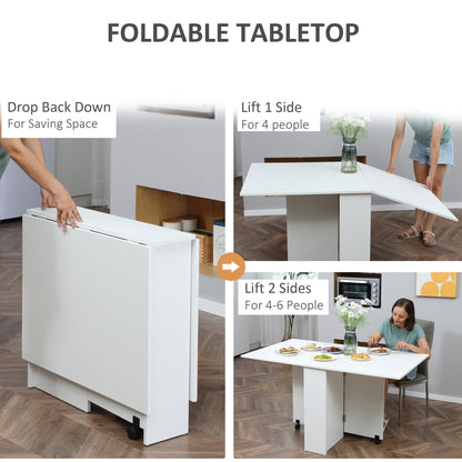 Folding Dining Table, Drop Leaf Table for Small Spaces with 2-tier Shelves, Small Kitchen Table with Rolling Casters, White Bar Tables & Dining Tables   at Gallery Canada