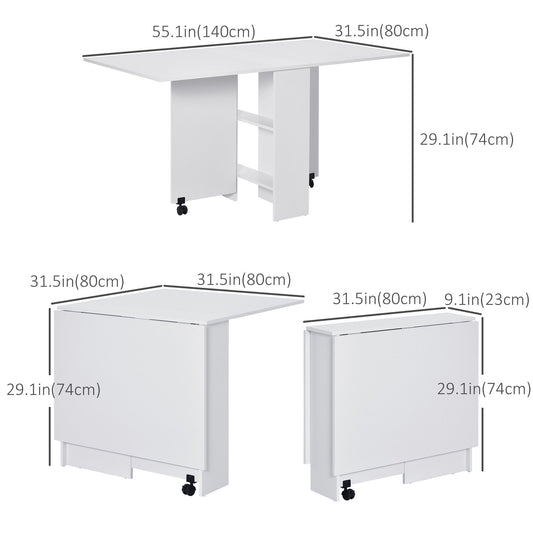 Folding Dining Table, Drop Leaf Table for Small Spaces with 2-tier Shelves, Small Kitchen Table with Rolling Casters, White Bar Tables & Dining Tables White  at Gallery Canada