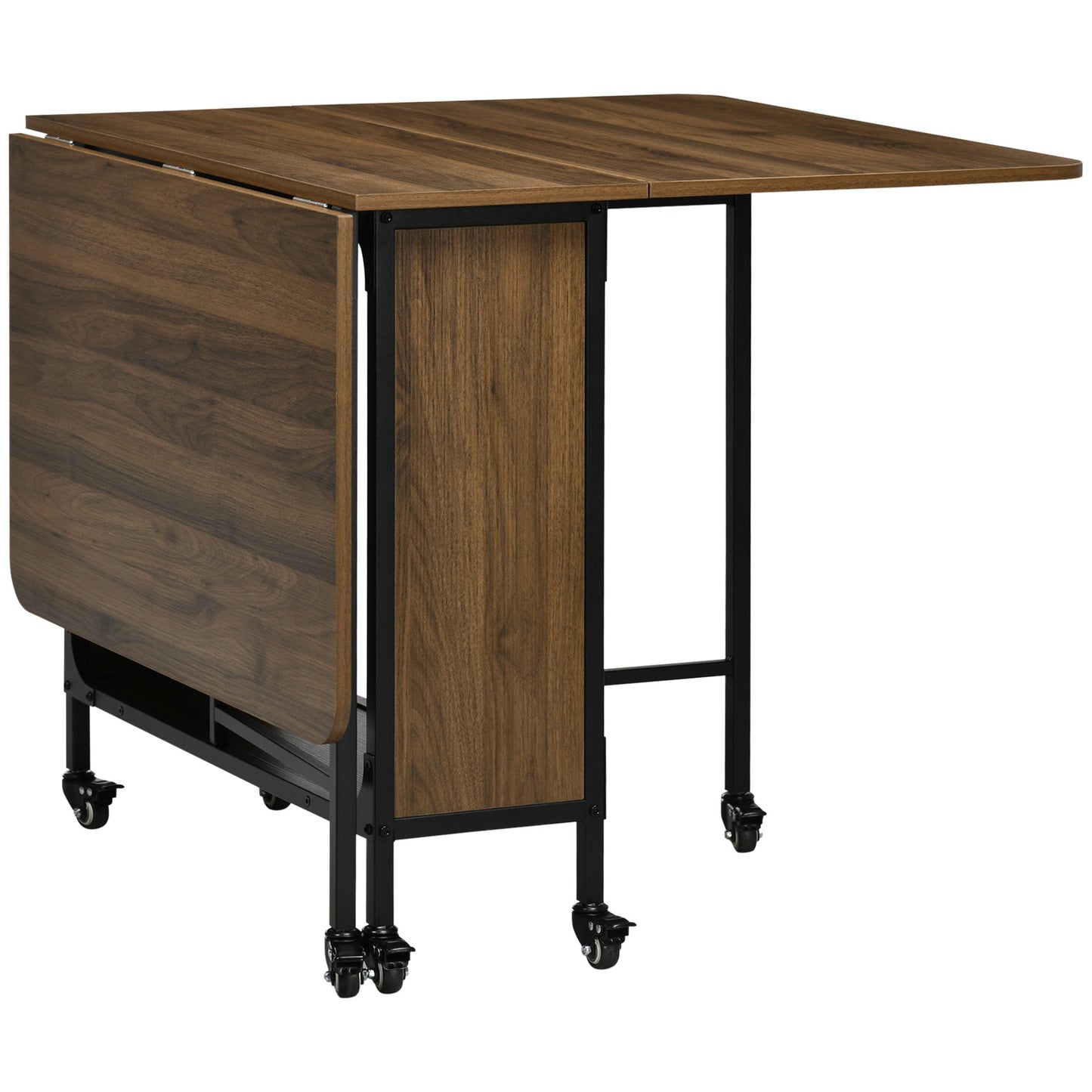 Folding Dining Table, Mobile Drop Leaf Table, Extendable Kitchen Table for Small Spaces with Storage Shelf and 6 Wheels, Brown Bar Tables & Dining Tables Light Brown  at Gallery Canada