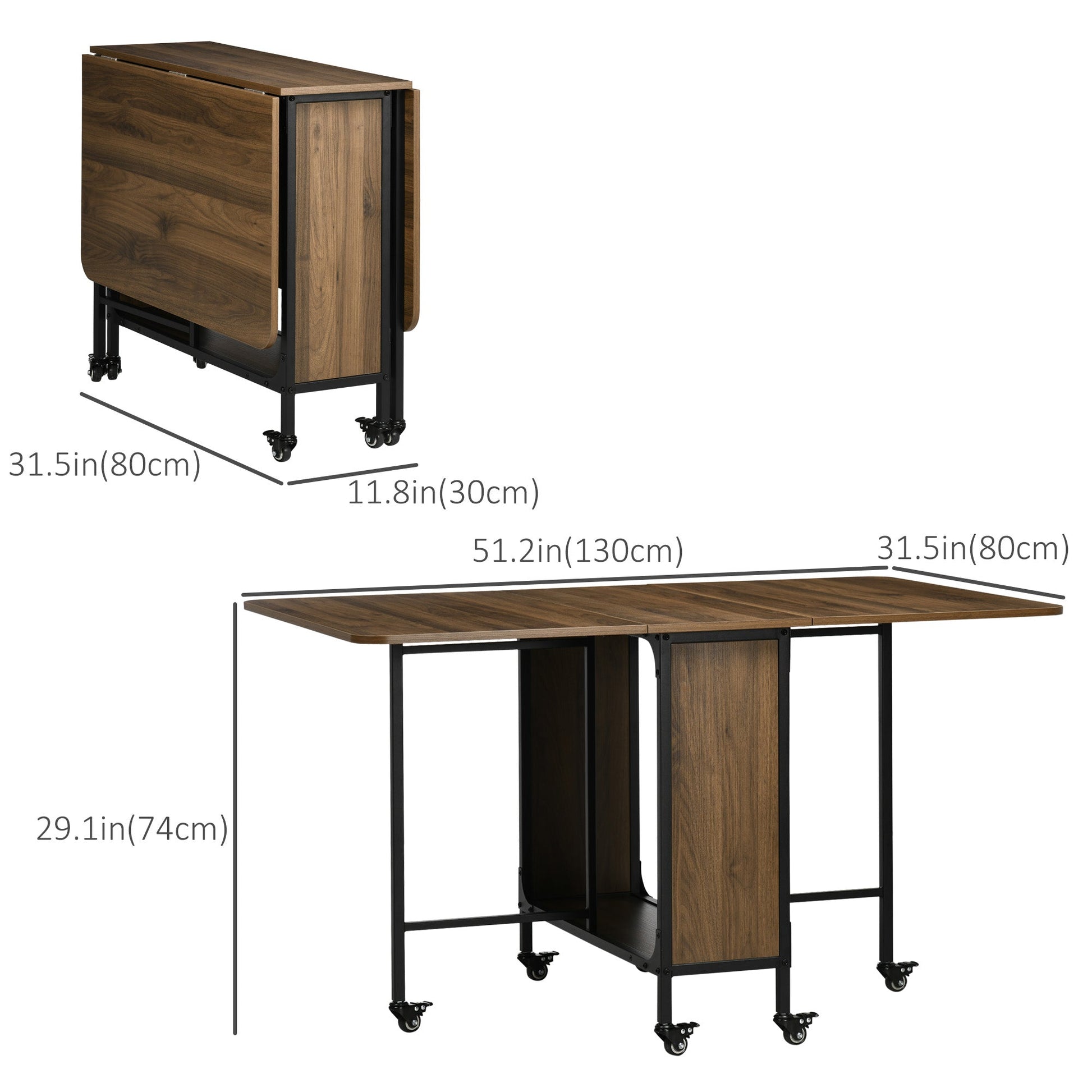 Folding Dining Table, Mobile Drop Leaf Table, Extendable Kitchen Table for Small Spaces with Storage Shelf and 6 Wheels, Brown Bar Tables & Dining Tables   at Gallery Canada