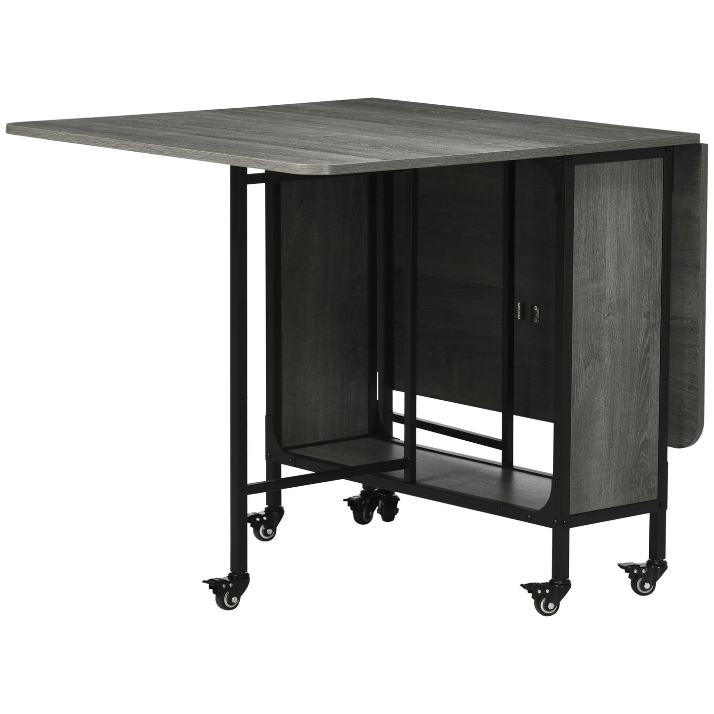 Folding Dining Table, Mobile Drop Leaf Table, Extendable Kitchen Table for Small Spaces with Storage Shelf and 6 Wheels, Grey Bar Tables & Dining Tables Grey  at Gallery Canada