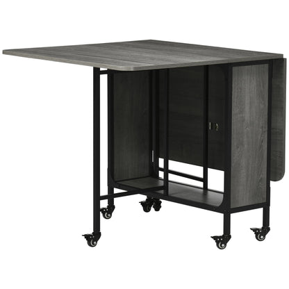 Folding Dining Table, Mobile Drop Leaf Table, Extendable Kitchen Table for Small Spaces with Storage Shelf and 6 Wheels, Grey Bar Tables & Dining Tables Grey  at Gallery Canada