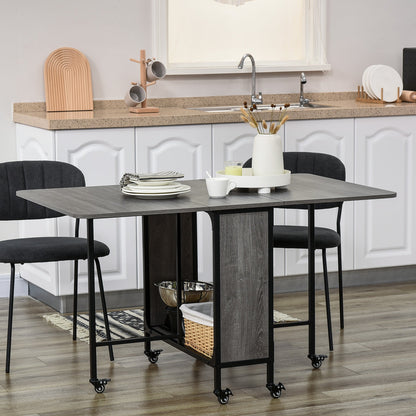 Folding Dining Table, Mobile Drop Leaf Table, Extendable Kitchen Table for Small Spaces with Storage Shelf and 6 Wheels, Grey Bar Tables & Dining Tables   at Gallery Canada