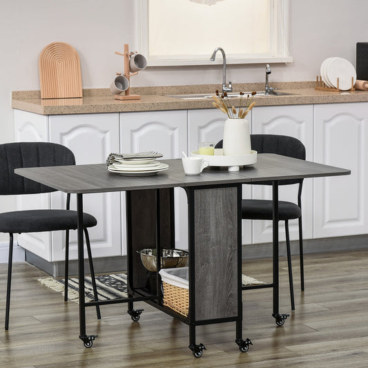 Folding Dining Table, Mobile Drop Leaf Table, Extendable Kitchen Table for Small Spaces with Storage Shelf and 6 Wheels, Grey Bar Tables & Dining Tables Grey  at Gallery Canada