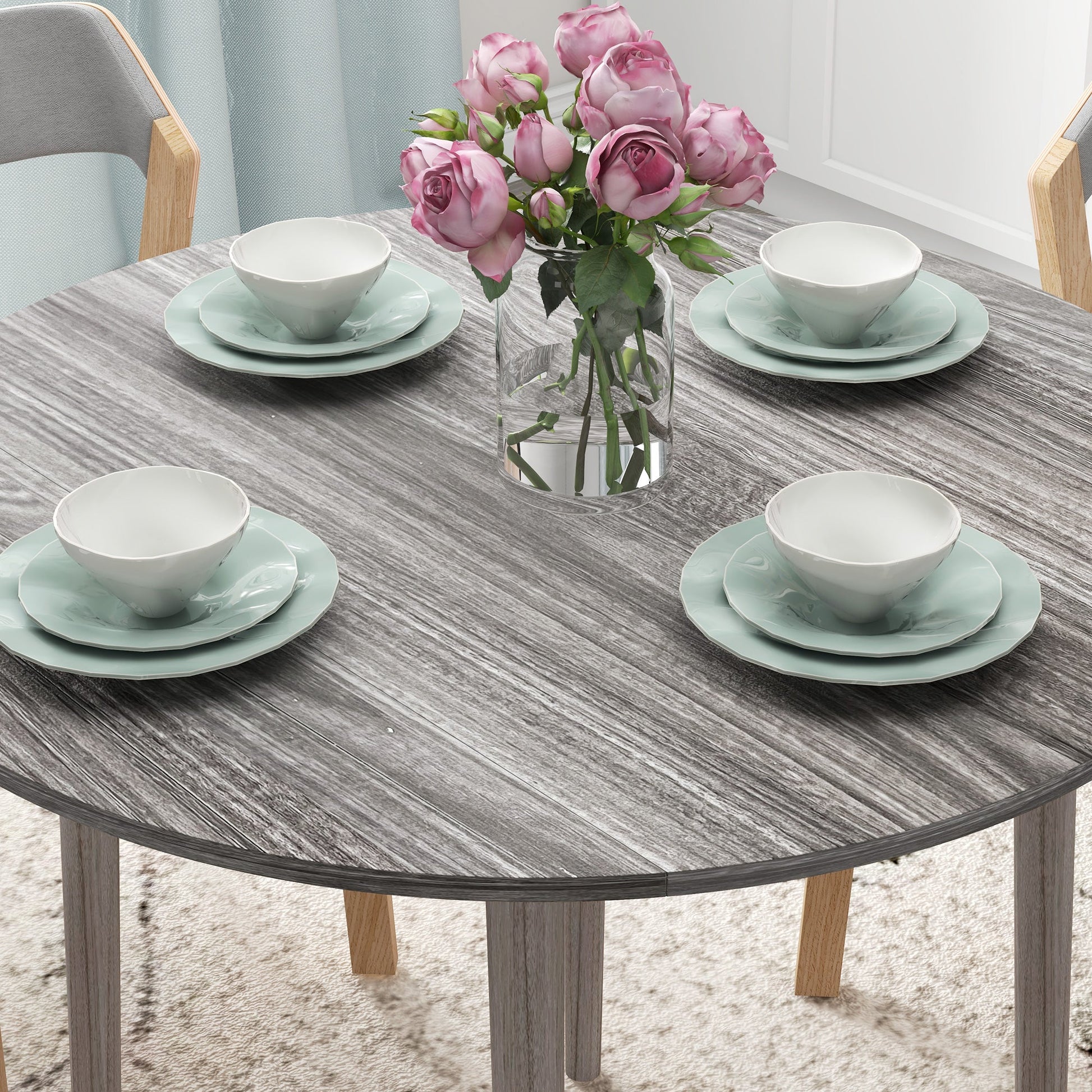 Folding Dining Table, Round Drop Leaf Kitchen Table for Small Spaces with Wood Legs, Distressed Grey Bar Tables & Dining Tables   at Gallery Canada