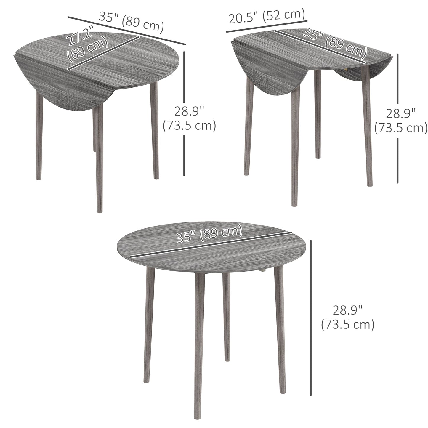 Folding Dining Table, Round Drop Leaf Kitchen Table for Small Spaces with Wood Legs, Distressed Grey Bar Tables & Dining Tables   at Gallery Canada