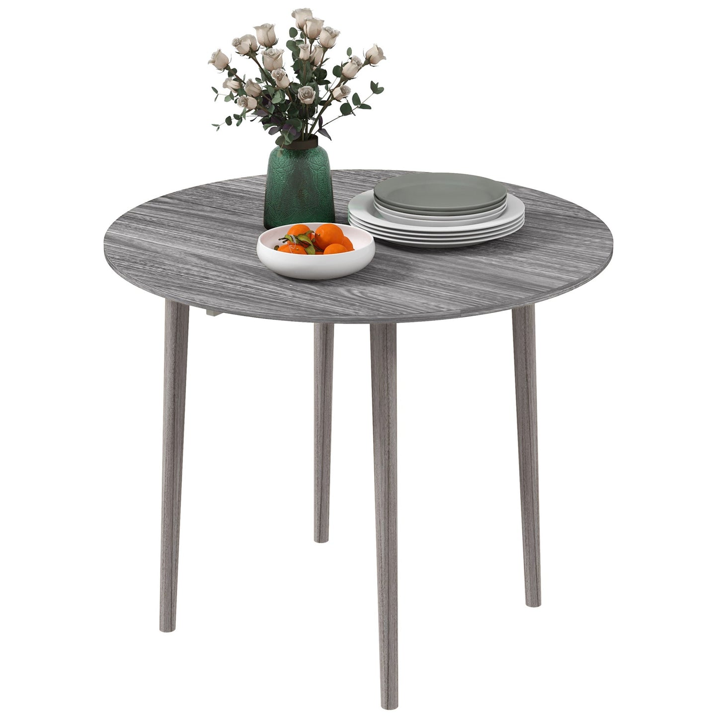 Folding Dining Table, Round Drop Leaf Kitchen Table for Small Spaces with Wood Legs, Distressed Grey Bar Tables & Dining Tables Distressed Grey  at Gallery Canada