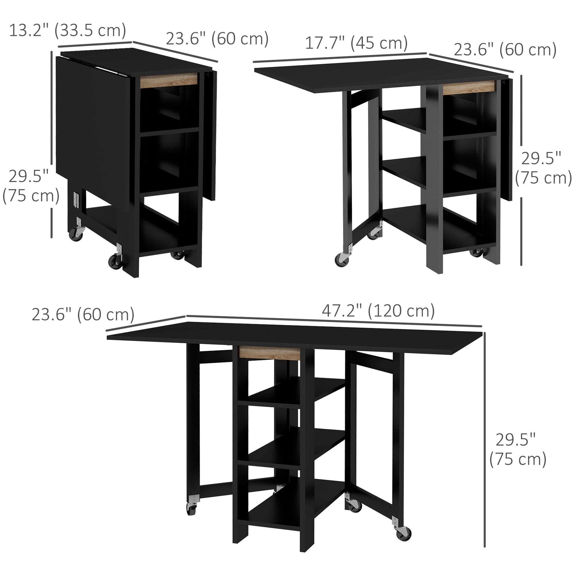 Folding Dining Table with Storage, Drop Leaf Kitchen Table for Small Spaces, Black Bar Tables & Dining Tables   at Gallery Canada