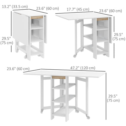 Folding Dining Table with Storage, Drop Leaf Kitchen Table for Small Spaces, White Bar Tables & Dining Tables   at Gallery Canada