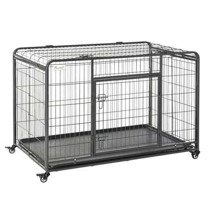 Folding Dog Crate Heavy Duty Cage for Extra Large Sized Dogs with Double Doors, Lockable Wheels Tray, 49" x 30" x 32" Houses, Kennels & Pens   at Gallery Canada