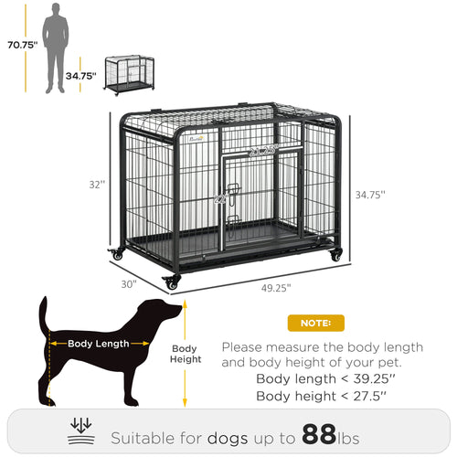 Folding Dog Crate Heavy Duty Cage for Extra Large Sized Dogs with Double Doors, Lockable Wheels Tray, 49