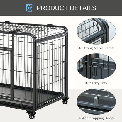 Folding Dog Crate Heavy Duty Cage for Extra Large Sized Dogs with Double Doors, Lockable Wheels Tray, 49" x 30" x 32" Houses, Kennels & Pens   at Gallery Canada