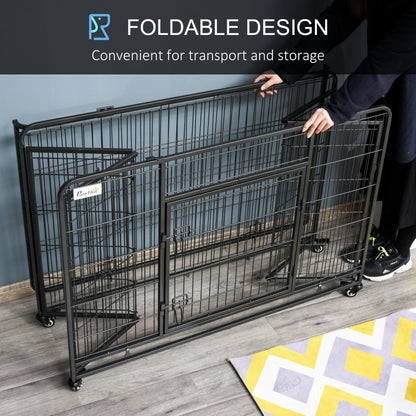 Folding Dog Crate Heavy Duty Cage for Extra Large Sized Dogs with Double Doors, Lockable Wheels Tray, 49" x 30" x 32" Houses, Kennels & Pens   at Gallery Canada