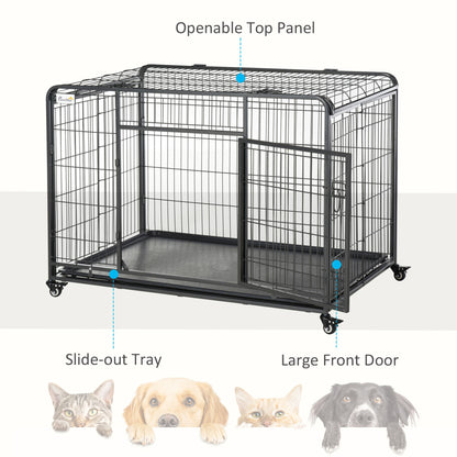 Folding Dog Crate Heavy Duty Cage for Extra Large Sized Dogs with Double Doors, Lockable Wheels Tray, 49" x 30" x 32" Houses, Kennels & Pens   at Gallery Canada