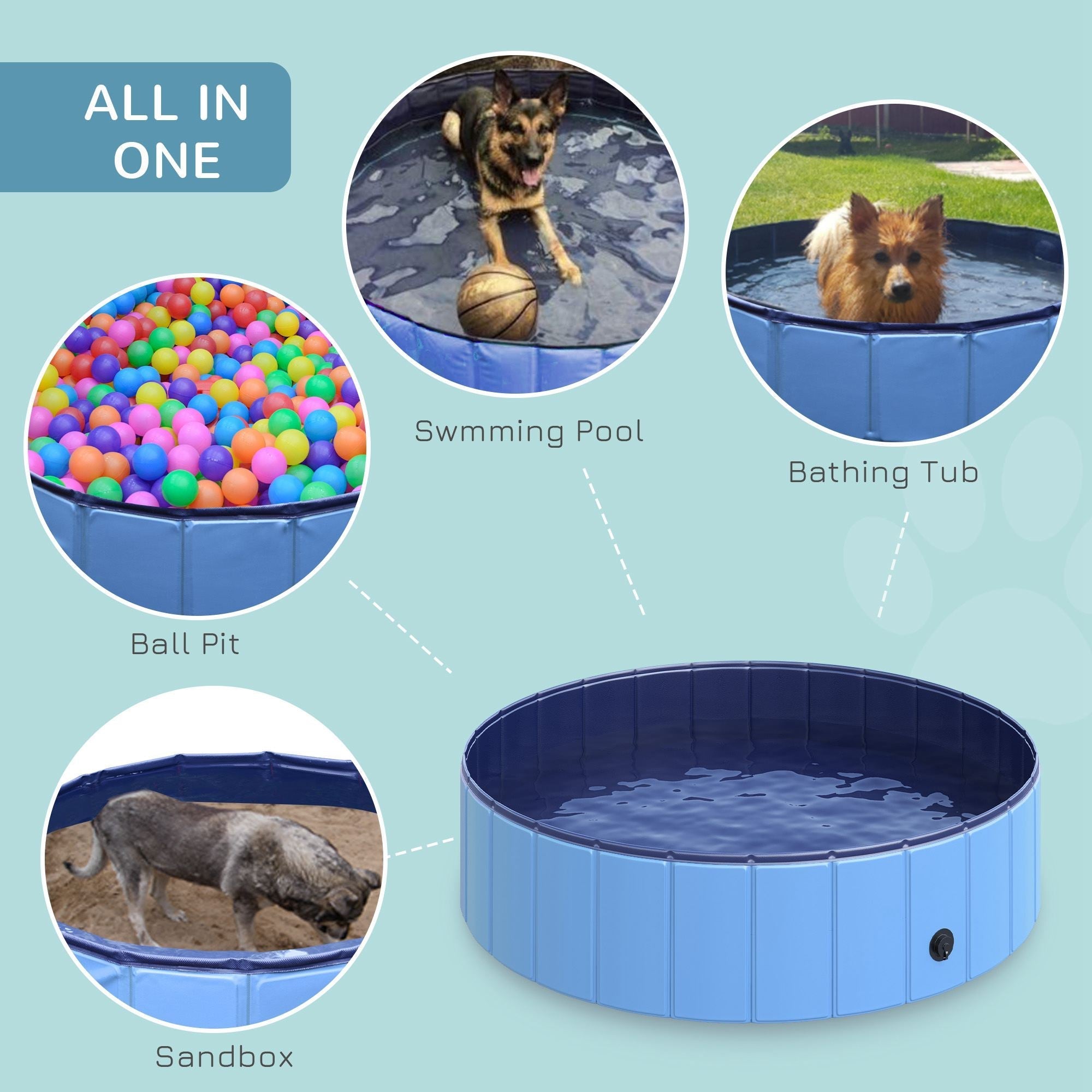 Folding Dog Pool Portable Pet Kiddie Swimming Pool, Outdoor/Indoor Puppy Bath Tub with Nonslip Bottom for Dogs &; Cats, (Φ47