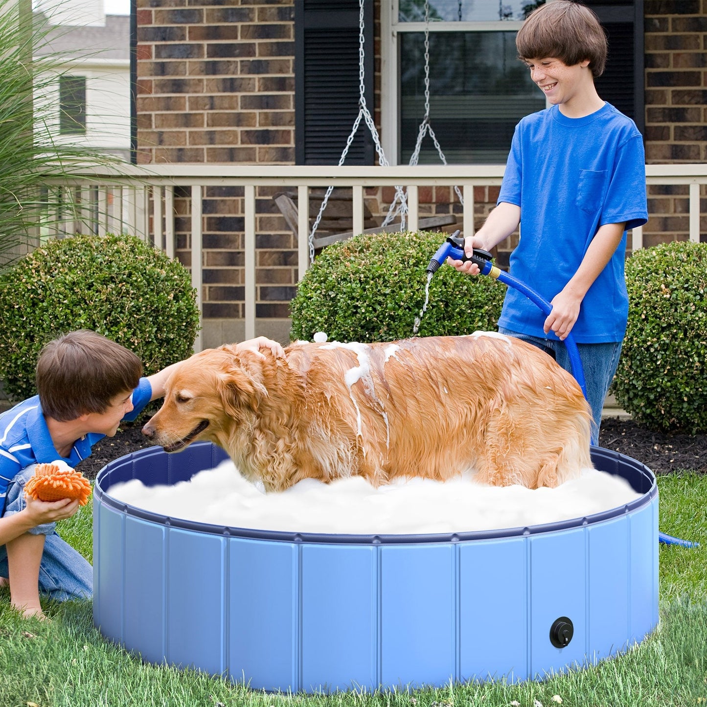 Folding Dog Pool Portable Pet Kiddie Swimming Pool, Outdoor/Indoor Puppy Bath Tub with Nonslip Bottom for Dogs &; Cats, (Φ47", Blue) Dog Bathing Tubs & Swimming Pools   at Gallery Canada