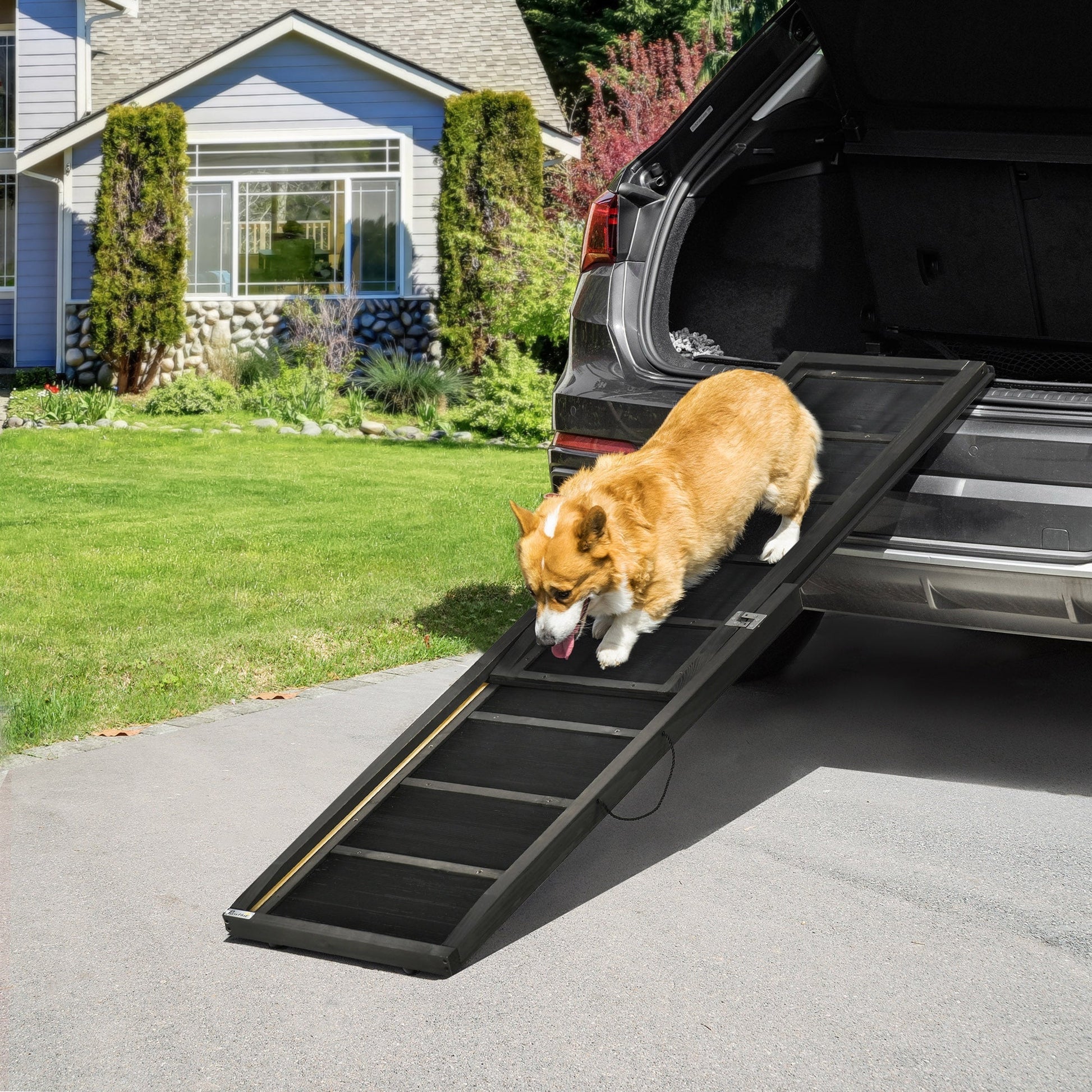 Folding Dog Ramp, 65 Inches Portable Pet Ramp with Carry Handle, Non-Slip Rubber Ramp for Cars Trucks and SUVs, Black Dog Stairs   at Gallery Canada