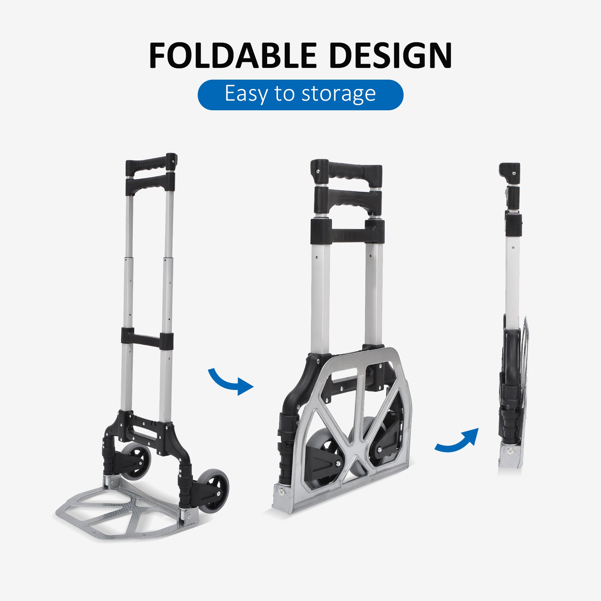 Folding Hand Truck and Dolly, Portable Trolley Cart, Luggage Handcart, Aluminum Box Cart with Adjustable Telescoping Handle for 154lbs, Silver Folding Hand Trucks   at Gallery Canada