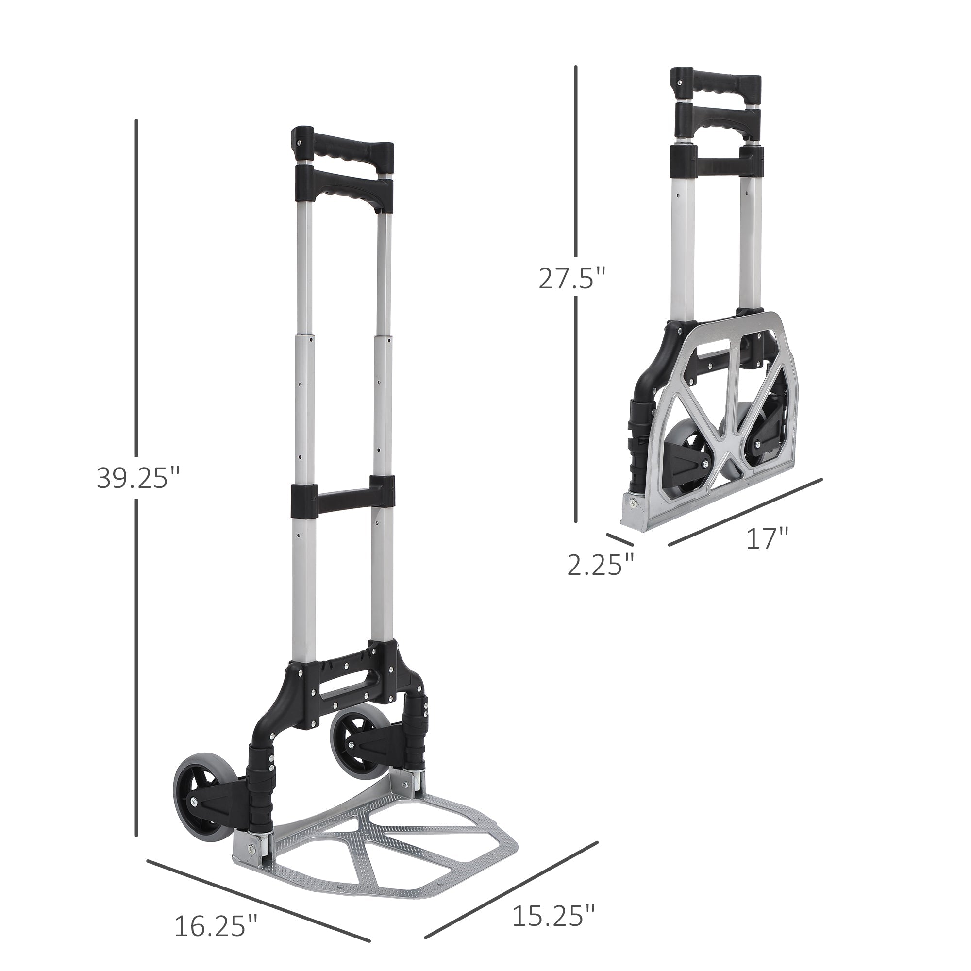 Folding Hand Truck and Dolly, Portable Trolley Cart, Luggage Handcart, Aluminum Box Cart with Adjustable Telescoping Handle for 154lbs, Silver Folding Hand Trucks   at Gallery Canada