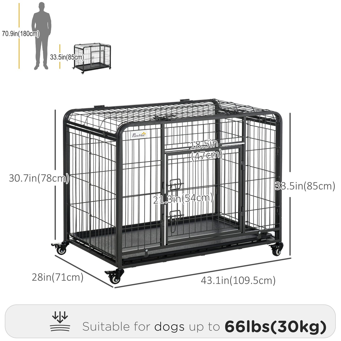 Folding Heavy Duty Dog Crate Heavy Duty Cage for Large Sized Dogs with Double Doors, Lockable Wheels Tray, 43" x 28" x 31" Houses, Kennels & Pens   at Gallery Canada