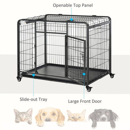 Folding Heavy Duty Dog Crate Heavy Duty Cage for Large Sized Dogs with Double Doors, Lockable Wheels Tray, 43" x 28" x 31" Houses, Kennels & Pens   at Gallery Canada