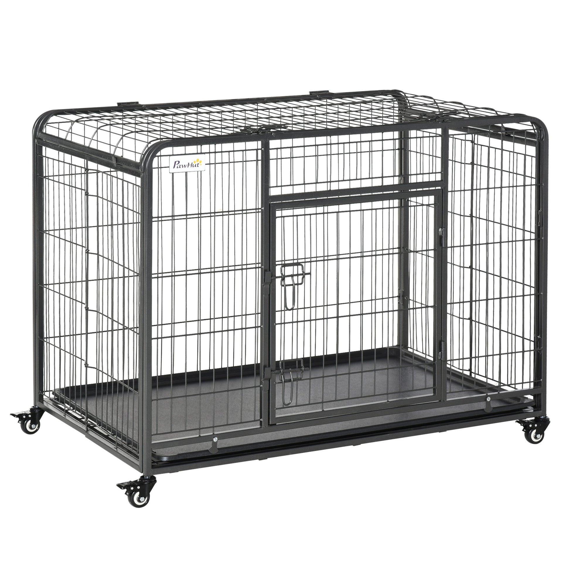 Folding Heavy Duty Dog Crate Heavy Duty Cage for Large Sized Dogs with Double Doors, Lockable Wheels Tray, 43" x 28" x 31" Houses, Kennels & Pens Dark Grey  at Gallery Canada