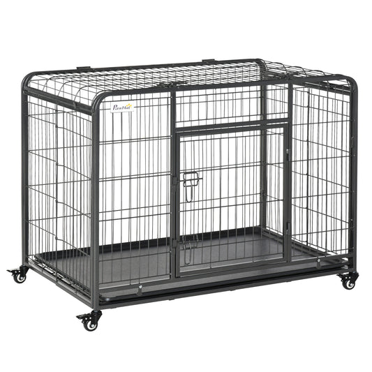 Folding Heavy Duty Dog Crate Heavy Duty Cage for Large Sized Dogs with Double Doors, Lockable Wheels Tray, 43" x 28" x 31" Houses, Kennels & Pens Dark Grey  at Gallery Canada