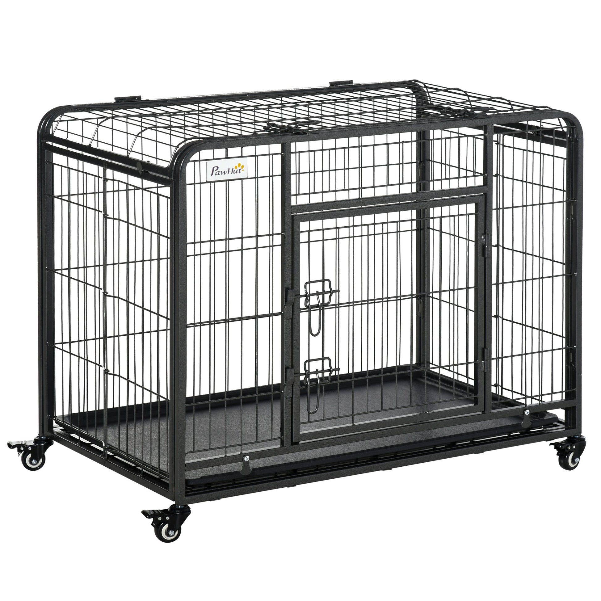 Folding Heavy Duty Dog Crate Heavy Duty Cage for Medium Sized Dogs with Double Doors, Lockable Wheels Tray, 37" x 23" x 27" Houses, Kennels & Pens Dark Grey  at Gallery Canada