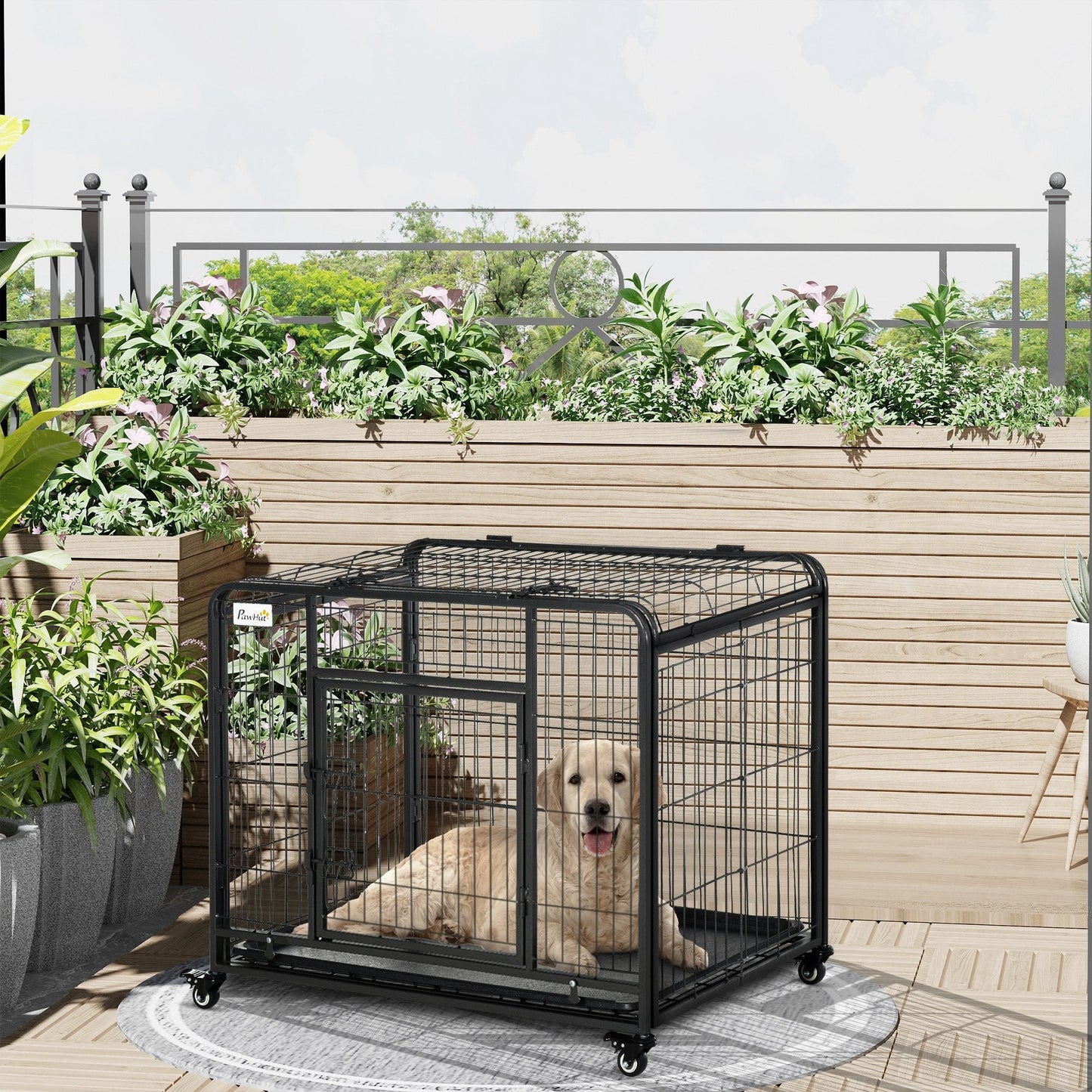 Folding Heavy Duty Dog Crate Heavy Duty Cage for Medium Sized Dogs with Double Doors, Lockable Wheels Tray, 37" x 23" x 27" Houses, Kennels & Pens   at Gallery Canada