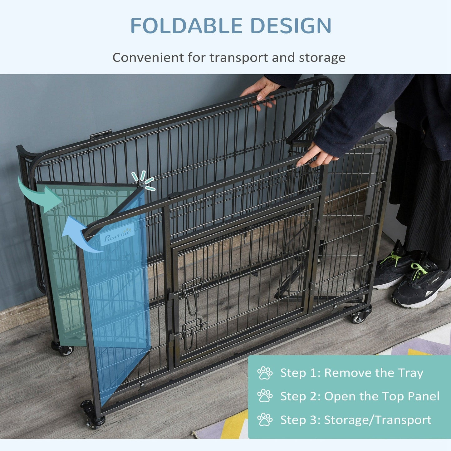 Folding Heavy Duty Dog Crate Heavy Duty Cage for Medium Sized Dogs with Double Doors, Lockable Wheels Tray, 37" x 23" x 27" Houses, Kennels & Pens   at Gallery Canada