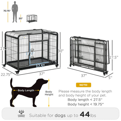 Folding Heavy Duty Dog Crate Heavy Duty Cage for Medium Sized Dogs with Double Doors, Lockable Wheels Tray, 37" x 23" x 27" Houses, Kennels & Pens   at Gallery Canada