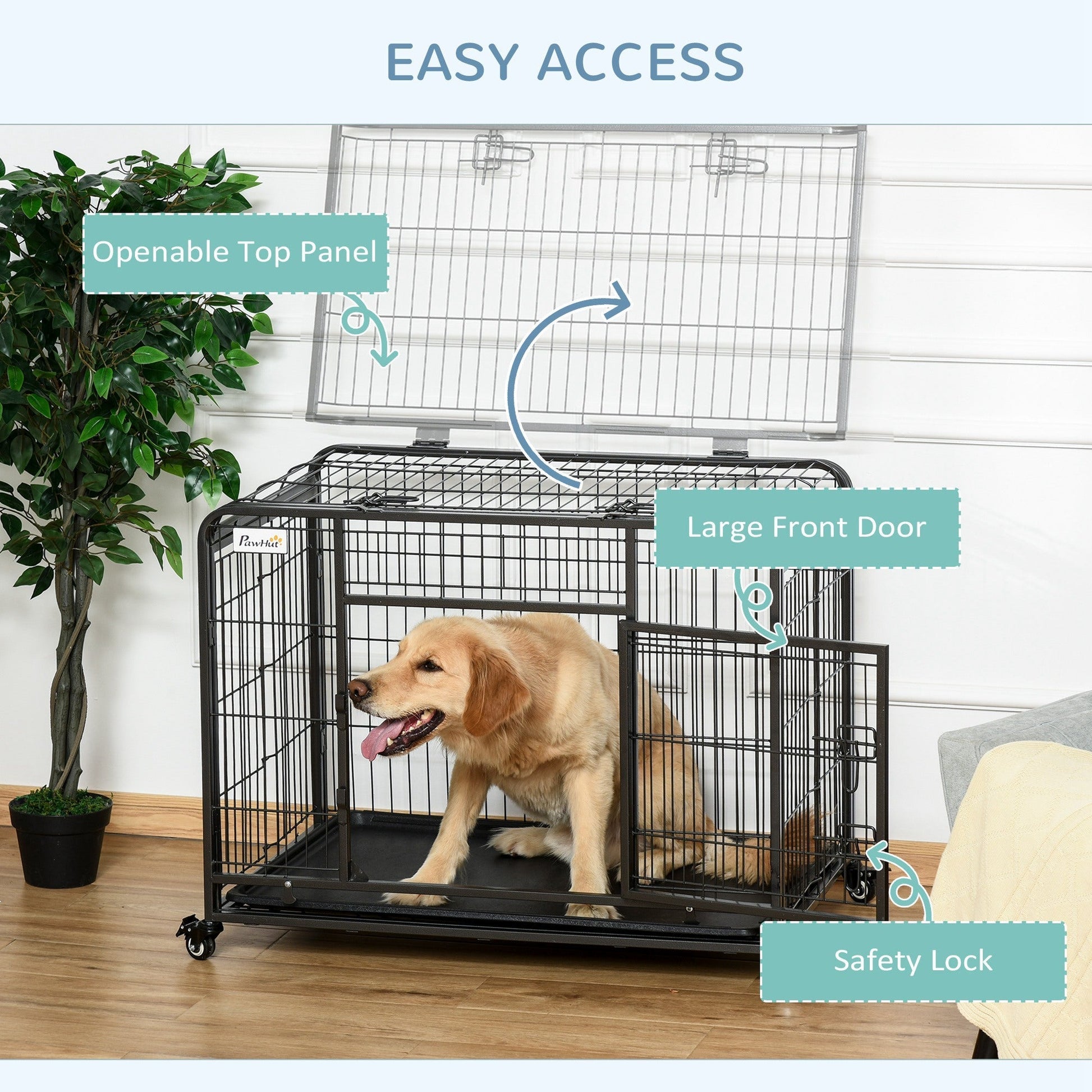 Folding Heavy Duty Dog Crate Heavy Duty Cage for Medium Sized Dogs with Double Doors, Lockable Wheels Tray, 37" x 23" x 27" Houses, Kennels & Pens   at Gallery Canada