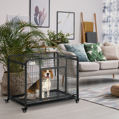 Folding Heavy Duty Dog Crate Heavy Duty Cage for Medium Sized Dogs with Double Doors, Lockable Wheels Tray, 37" x 23" x 27" Houses, Kennels & Pens   at Gallery Canada