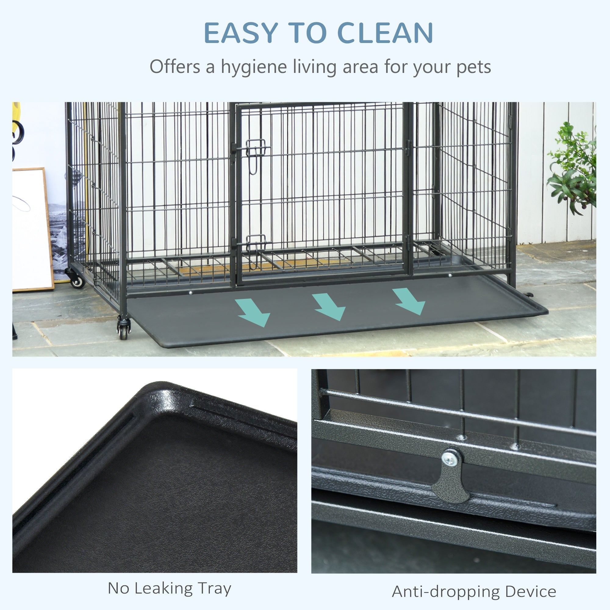 Folding Heavy Duty Dog Crate Heavy Duty Cage for Medium Sized Dogs with Double Doors, Lockable Wheels Tray, 37