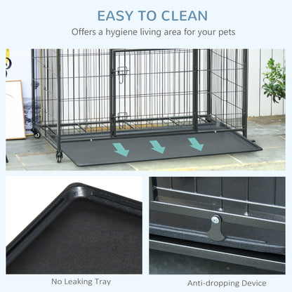 Folding Heavy Duty Dog Crate Heavy Duty Cage for Medium Sized Dogs with Double Doors, Lockable Wheels Tray, 37" x 23" x 27" Houses, Kennels & Pens   at Gallery Canada