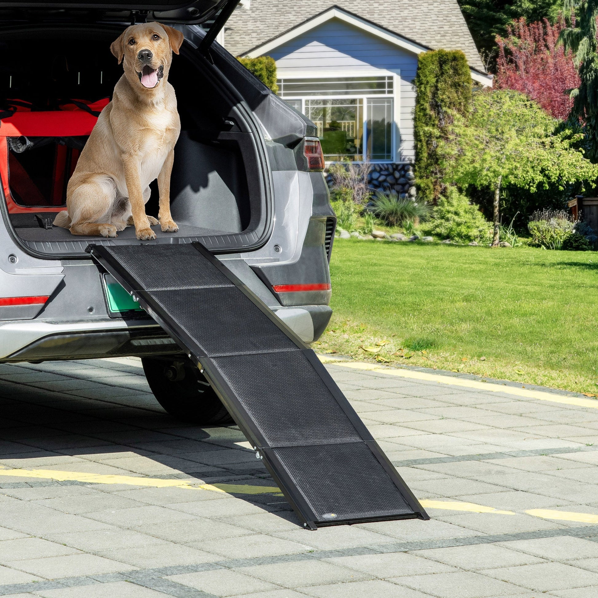 Folding Pet Ramp, 62 Inch Lightweight Portable Dog Ramp for Extra Large Dogs, Non-Slip Surface for Cars, Trucks and SUVs, Black Dog Stairs   at Gallery Canada