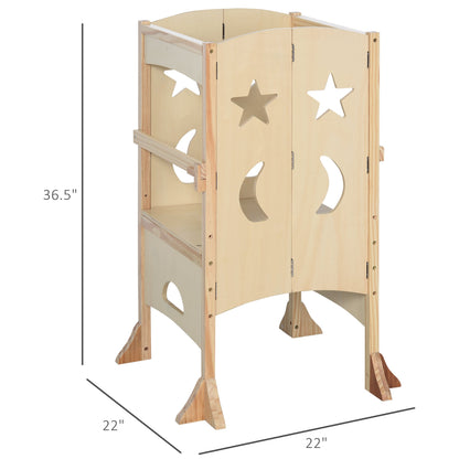 Natural Folding Toddler Tower with Safety Rail, Non-Slip Strips, Support Handles Toddler & Kids Step Stools   at Gallery Canada