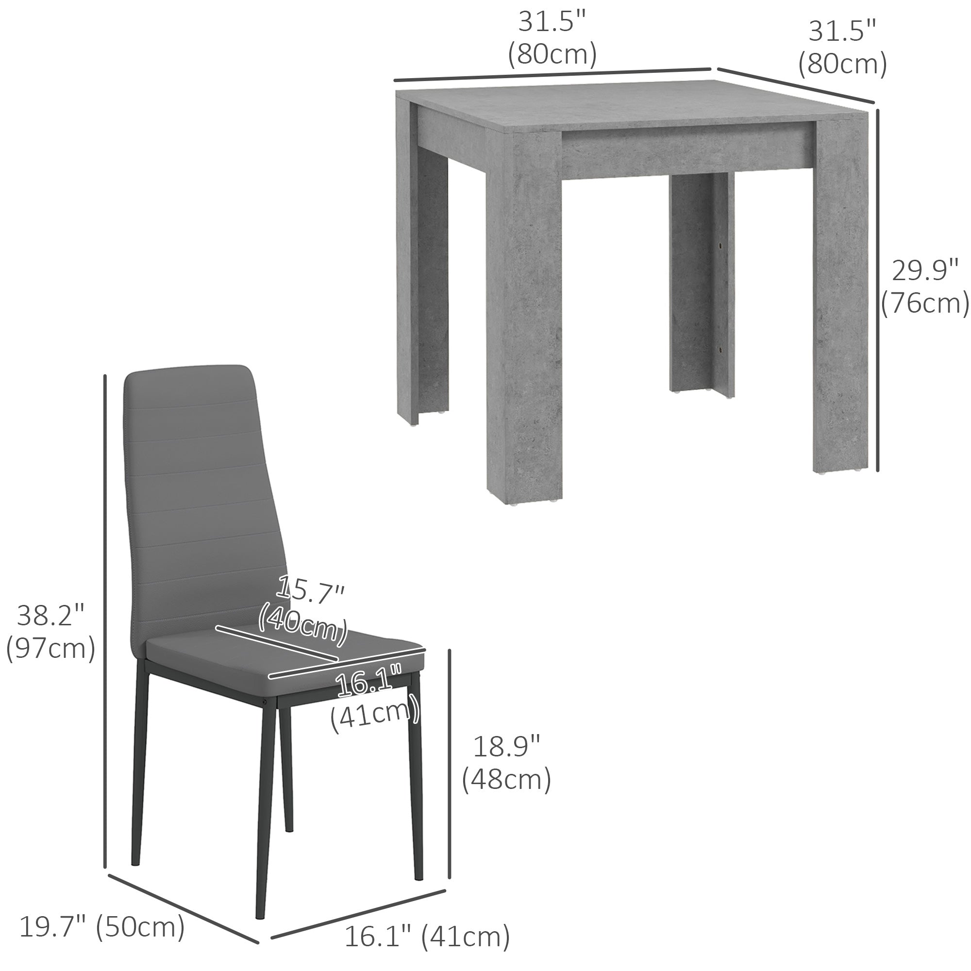 Dining Table Set for 2, Square Kitchen Table and Chairs, Faux Cement Dining Room Table and PU Leather Upholstered Chairs Bar Sets   at Gallery Canada