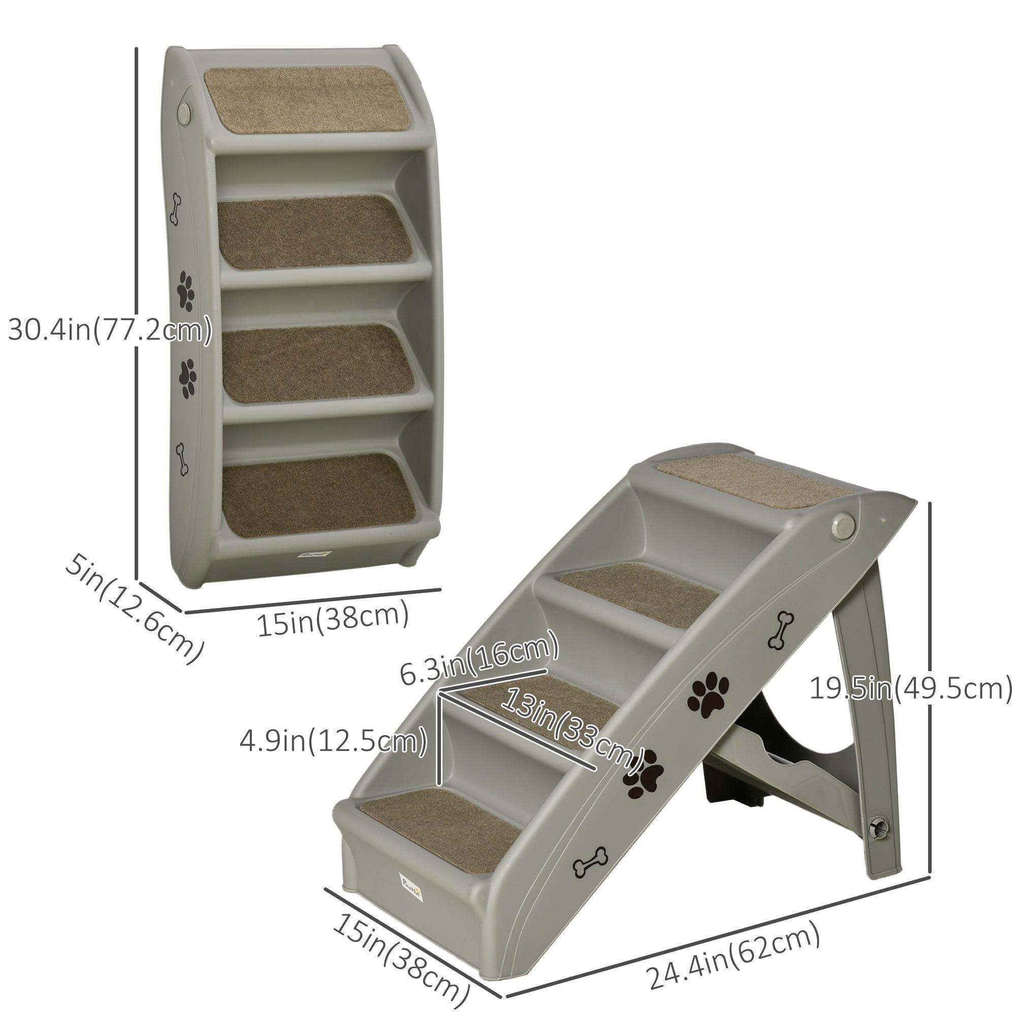 4-Level Portable Dog Stairs, Foldable Dog Steps for Small Dogs, Lightweight Cat Steps, with Nonslip Soft Mats, for High Bed, Sofa, Grey Dog Stairs   at Gallery Canada