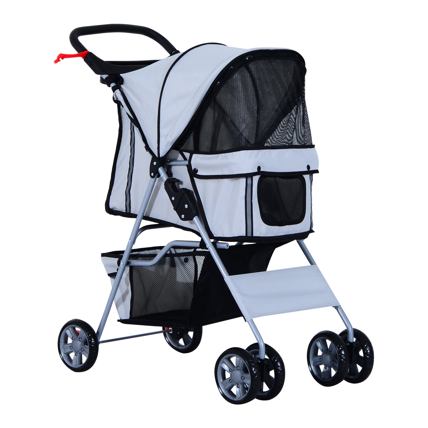 4 Wheel Dog Pet Stroller Dog Cat Carrier Folding Sunshade Canopy with Brake, Grey Dog Bike Trailers & Strollers   at Gallery Canada