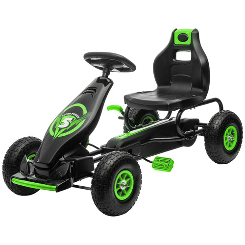 Pedal Go Kart w/ Adjustable Seat, Rubber Wheels Shock Absorb, Green