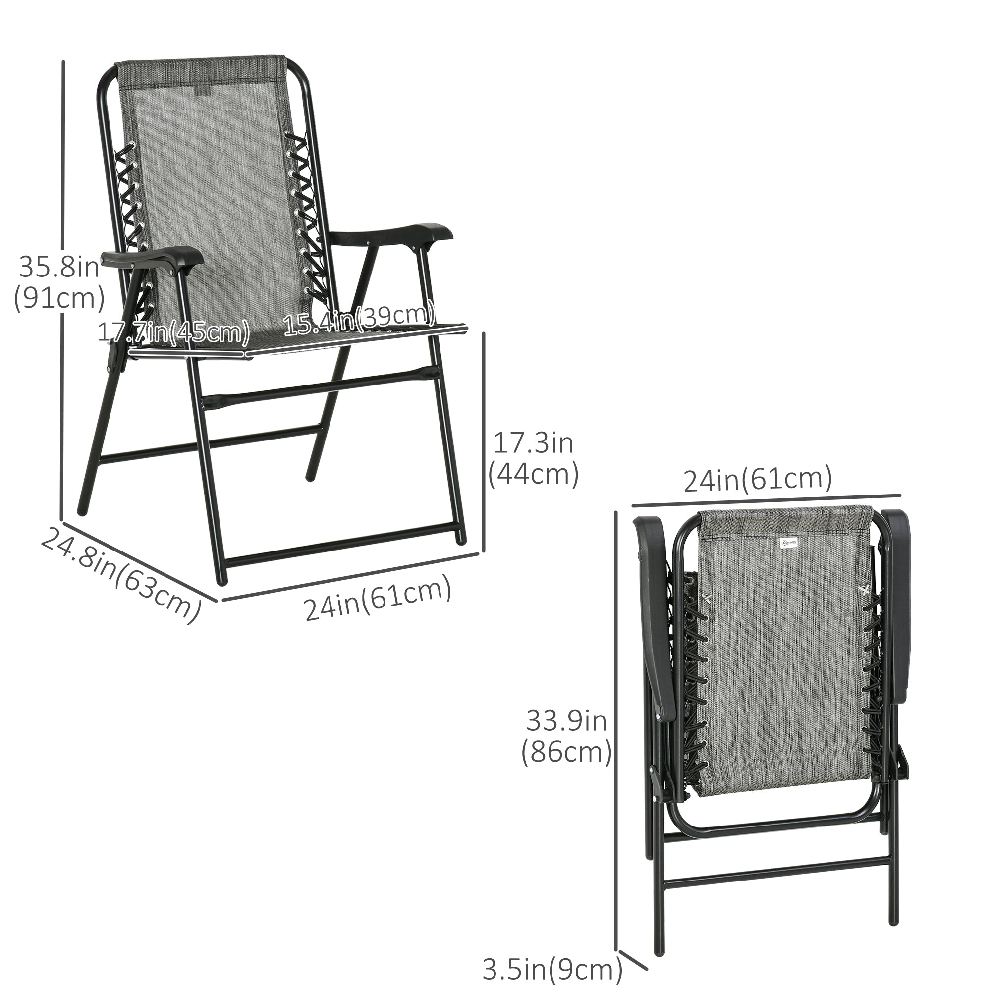 2 Pieces Outdoor Folding Patio Chair Set, Portable Camping Chairs with Armrests for Garden, Patio, Pool, Beach, Grey Patio Chairs at Gallery Canada
