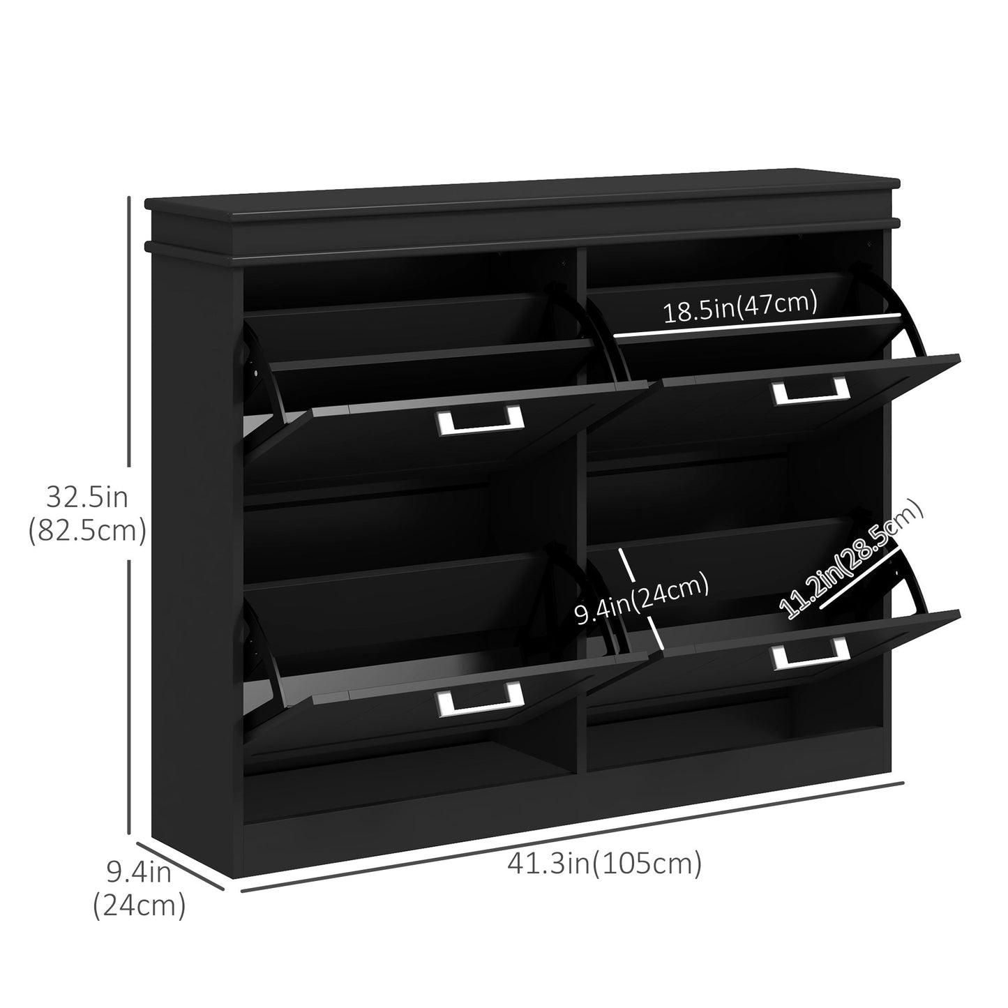 Shoe Storage Cabinet with 4 Flip Drawers and Adjustable Shelves, Narrow Shoe Cabinet for 20 Pairs of Shoes, Black Shoe Storage Cabinets & Racks   at Gallery Canada