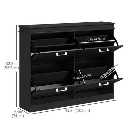 Shoe Storage Cabinet with 4 Flip Drawers and Adjustable Shelves, Narrow Shoe Cabinet for 20 Pairs of Shoes, Black Shoe Storage Cabinets & Racks   at Gallery Canada