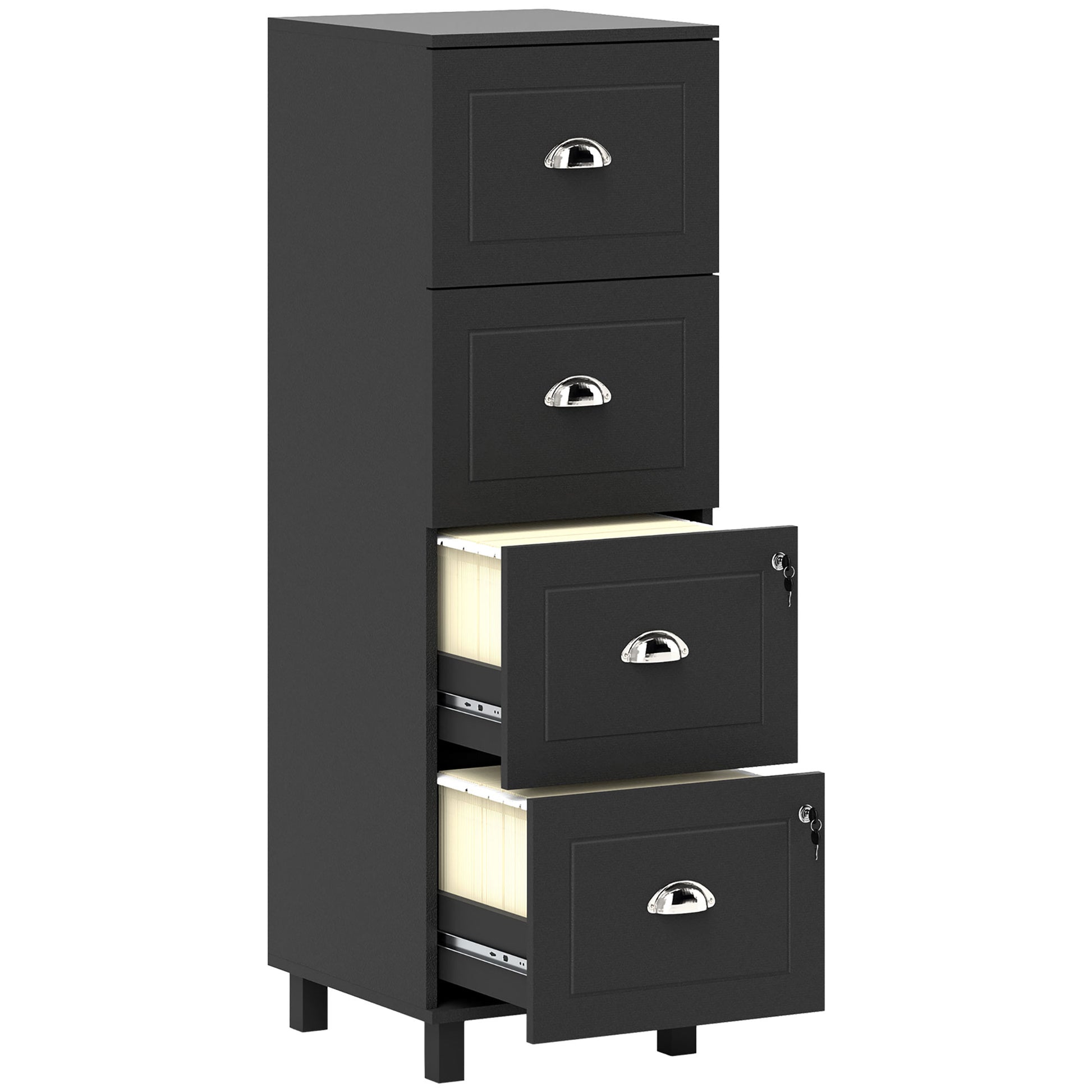 4 Drawer File Cabinet with Lock, Office Filing Cabinet, A4 Letter Size, Hanging File Folders, Black Office Cabinets & Cupboards   at Gallery Canada